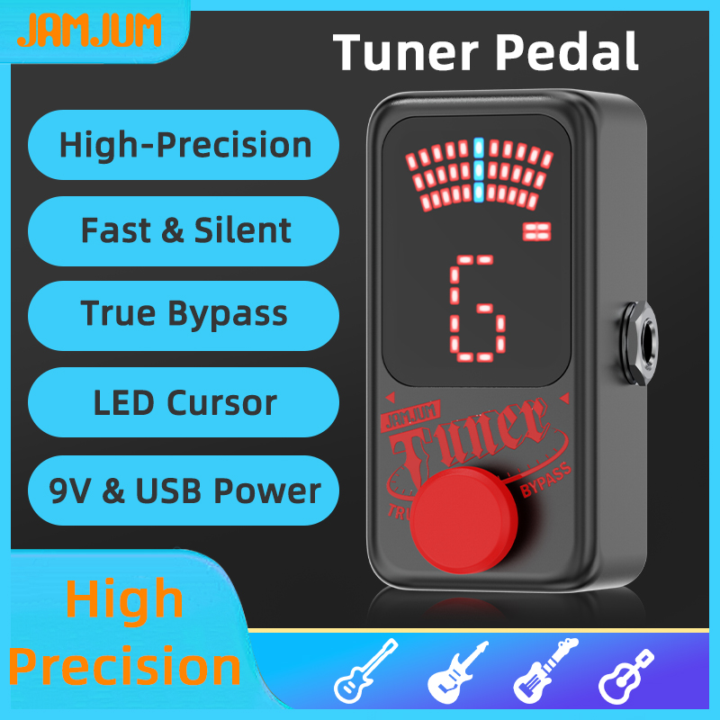 Pedal afinador JAMJUM de alta precisão, visor LED, true bypass, USB DC 9V, mini afinador cromático para guitarra, baixo,