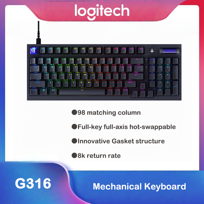 Teclado para jogos mecânico Logitech G316, taxa de sondagem de 8K, switches pers