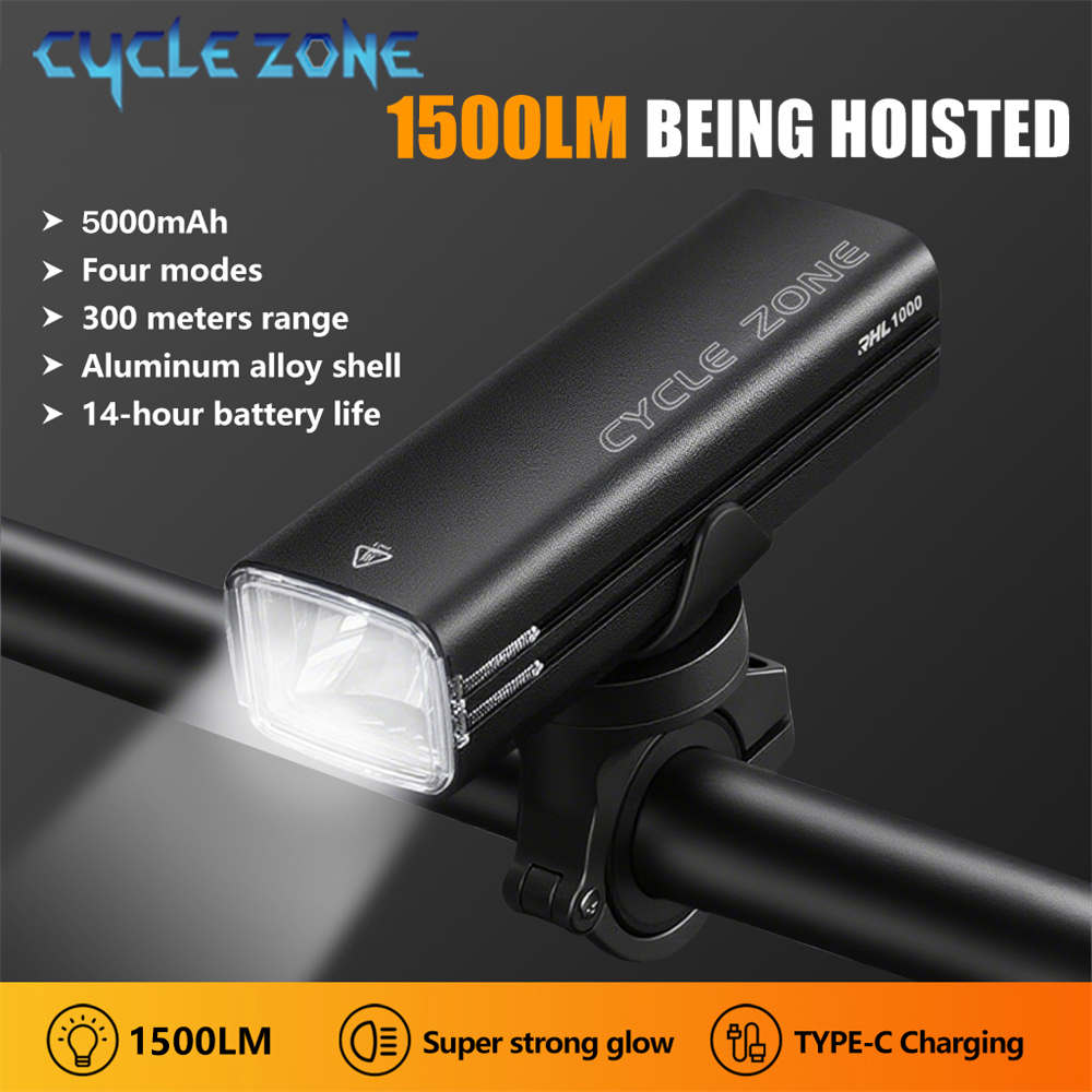 1500 lm Farol Dianteiro de Bicicleta com Controle Remoto de Buzina, Lâmpada LED Recarregável Tipo C, Farol Frontal para