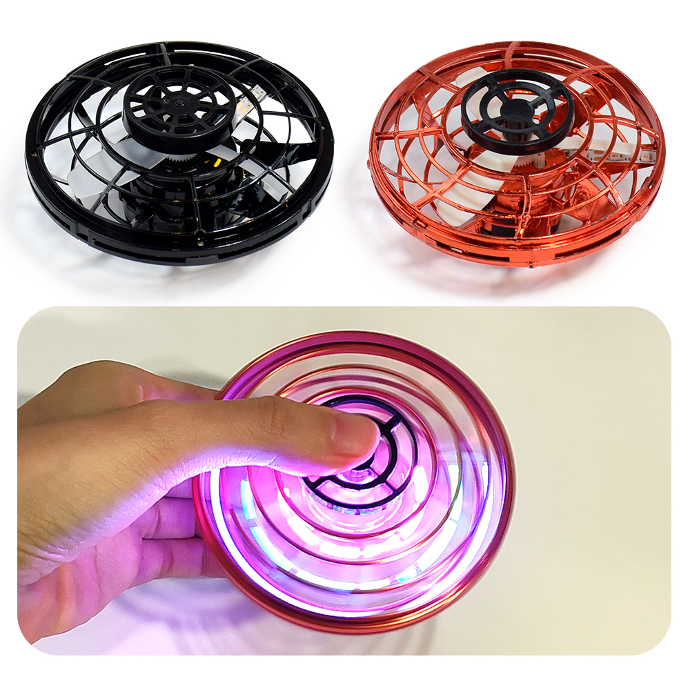LED Mini Disco Voador Giratório - Brinquedo de Apertar Manual para Crianças e Adultos, Autoestabilizante Hover