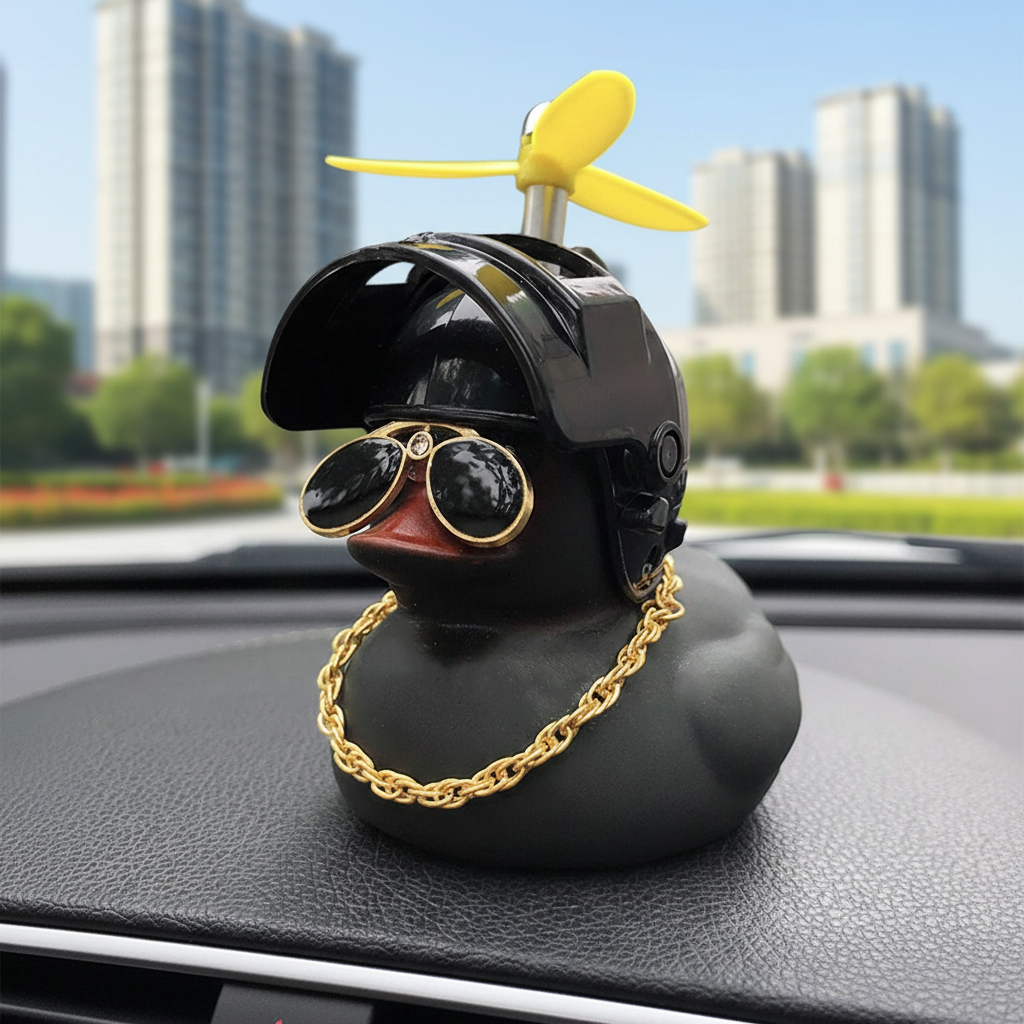 1pc Acessório de Carro DIY Pequeno Pato Preto Capacete Libélula de Bambu Pato Quebrador de Vento Sino de Bicicleta Pato