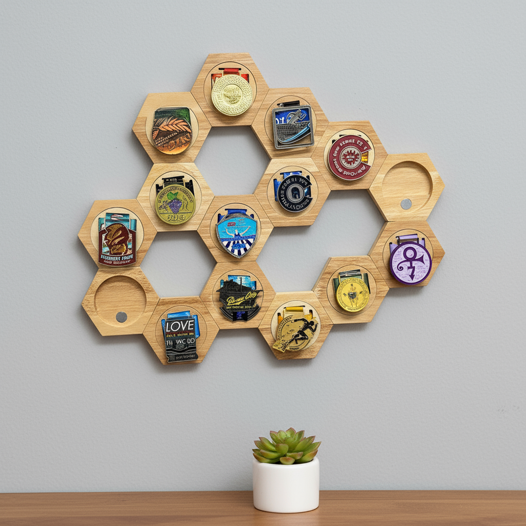 Fangcloudy Suporte Expositor Hexagonal de Medalhas Hex Honeycomb - 1 Pacote Expositor de Prêmios Fashionable para