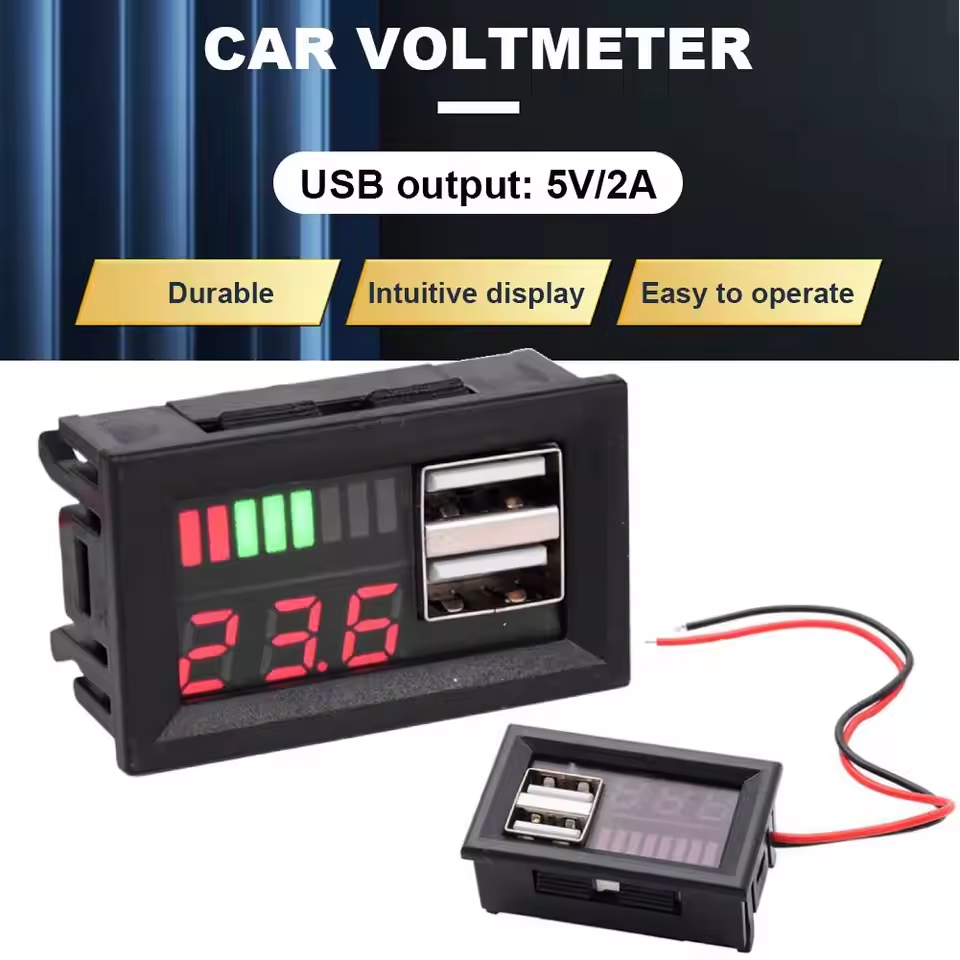 Detector de Voltagem para Carro USB 5V 2.4A Indicador de Capacidade da Bateria 12V-24V Testador para Bateria de Íon de