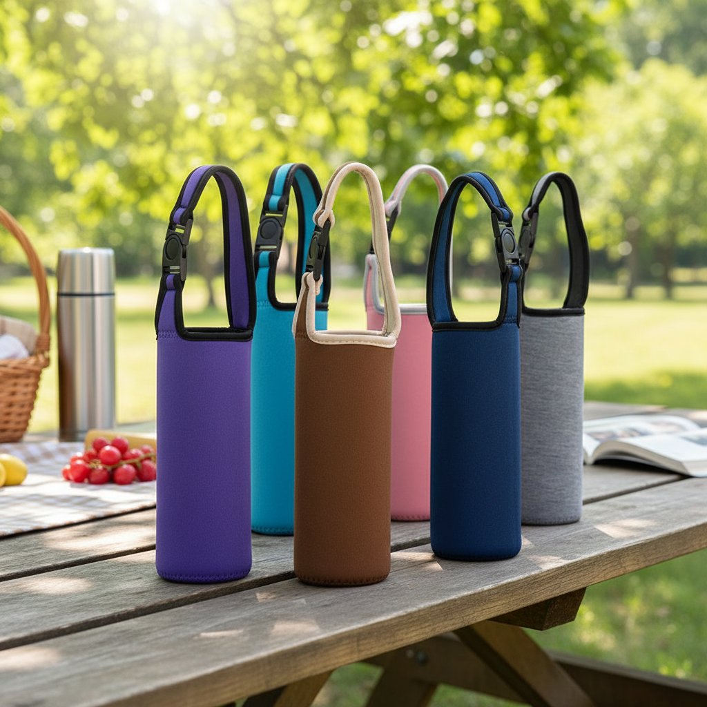 Bolsa Térmica Portátil para Garrafa de Água com Porta-Copos e Rodinhas Cor Sólida