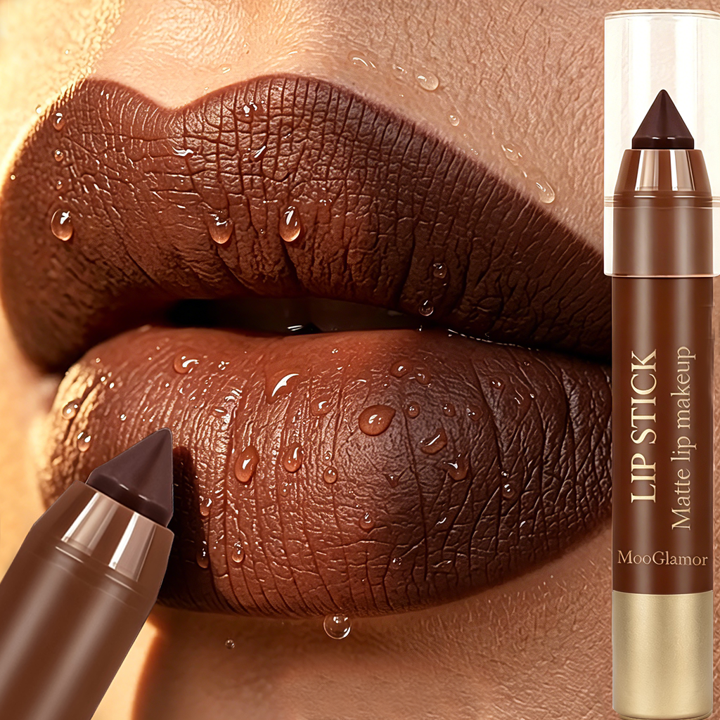 Conjunto de Lápis Labial Fosco à Prova d’Água com Acabamento Natural - Batom Veludo, Definição Duradoura e Não Gruda