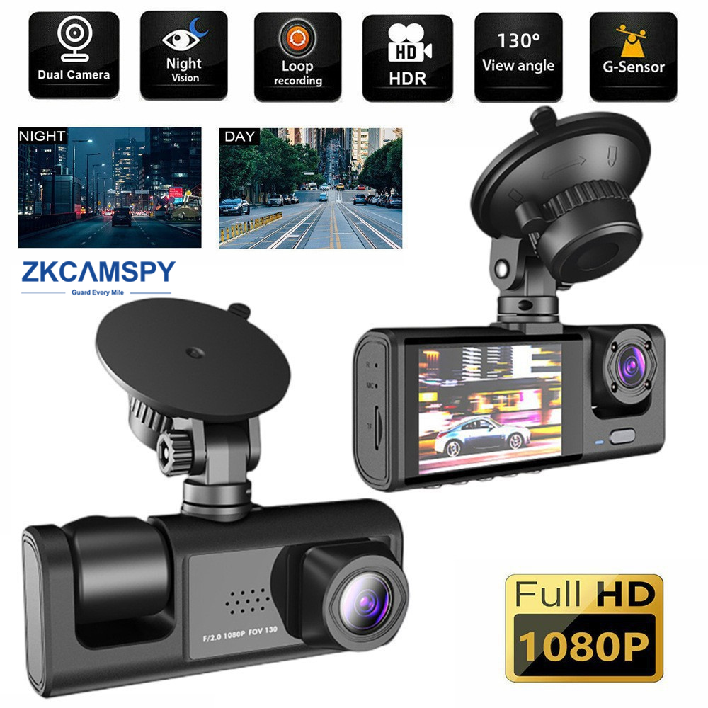 Câmera dupla 1080P para carros, câmera frontal e interna, com visão noturna infravermelha, gravação em loop e grande
