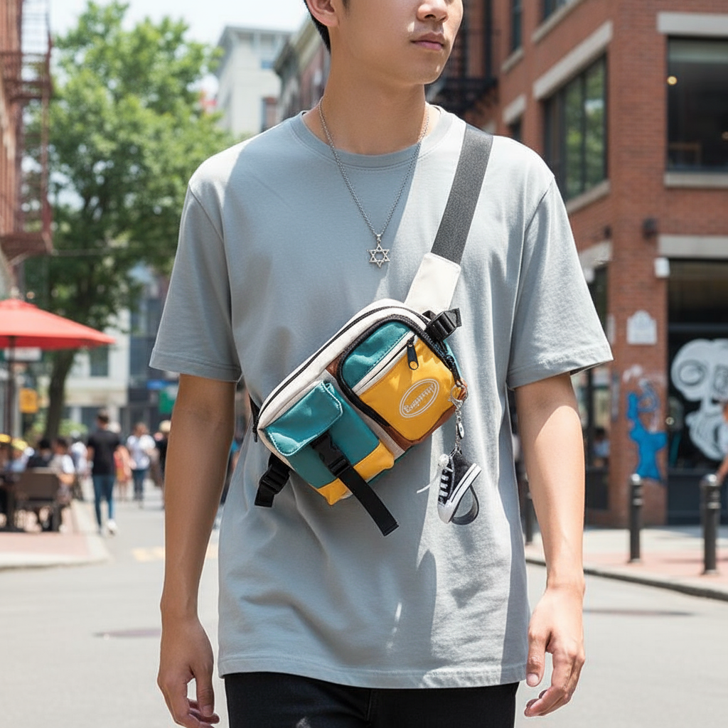 Bolsa Transversal Masculina Fashion Bolsa de Ombro Bolsa de Cintura Estilo Japonês Trendy Hip Hop Bolsa de Peito Mini
