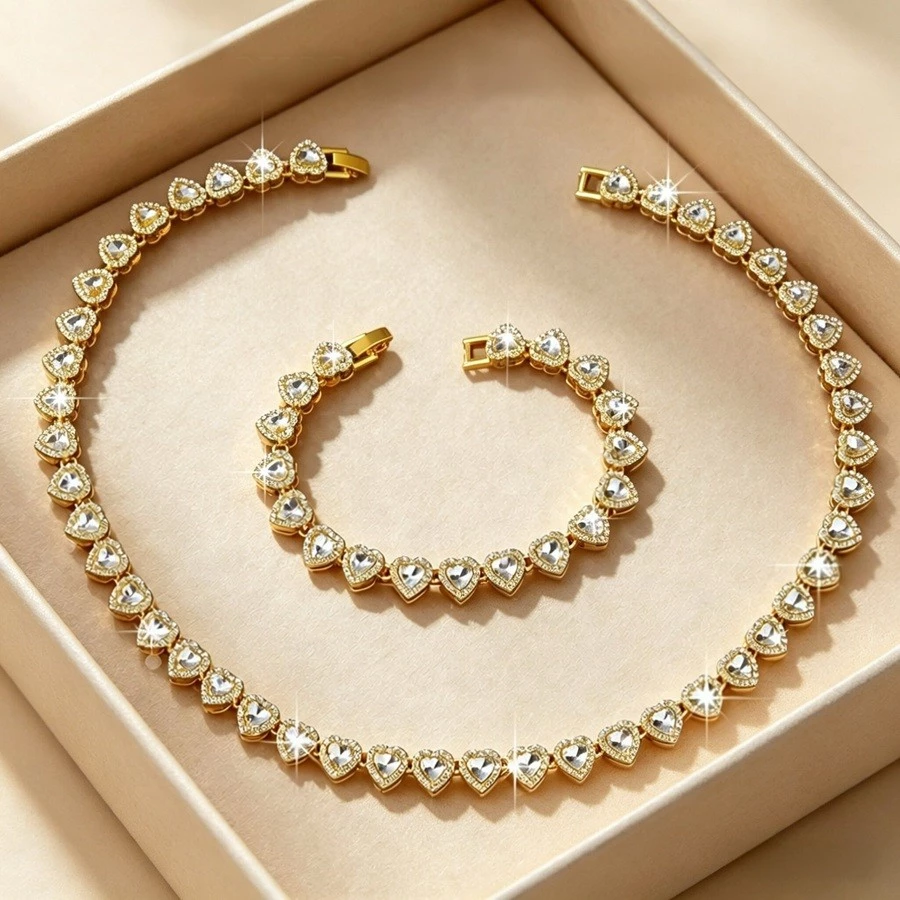 Conjunto De Joias De Aço Inoxidável Com Coração , Colar E Pulseira Antimanchas , Presente De Dia Das Mães Feminino — imagem 1