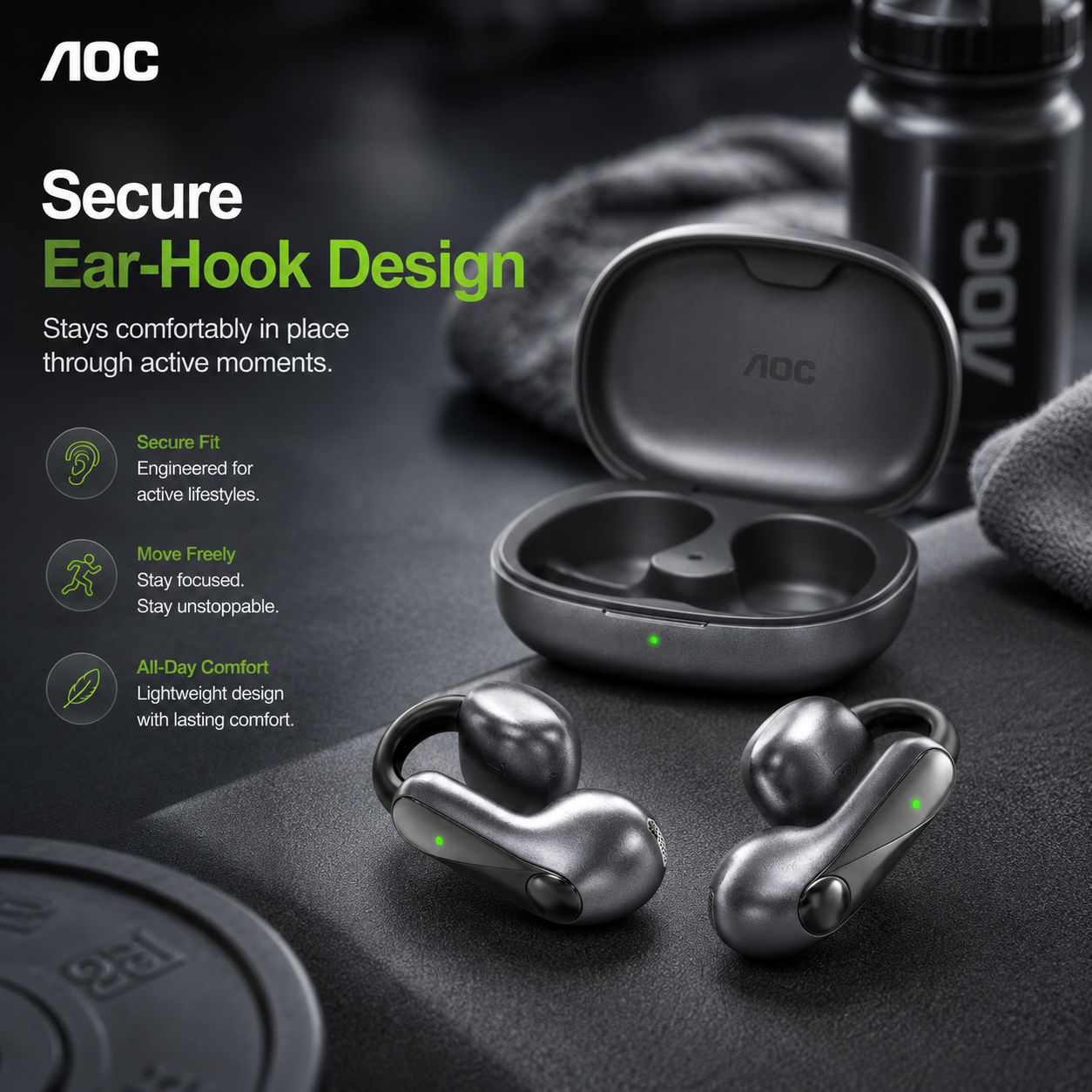 Fones de ouvido AOC ACD4614 Bluetooth abertos, fones de ouvido confortáveis para uso diário, fones de ouvido sem fadiga,