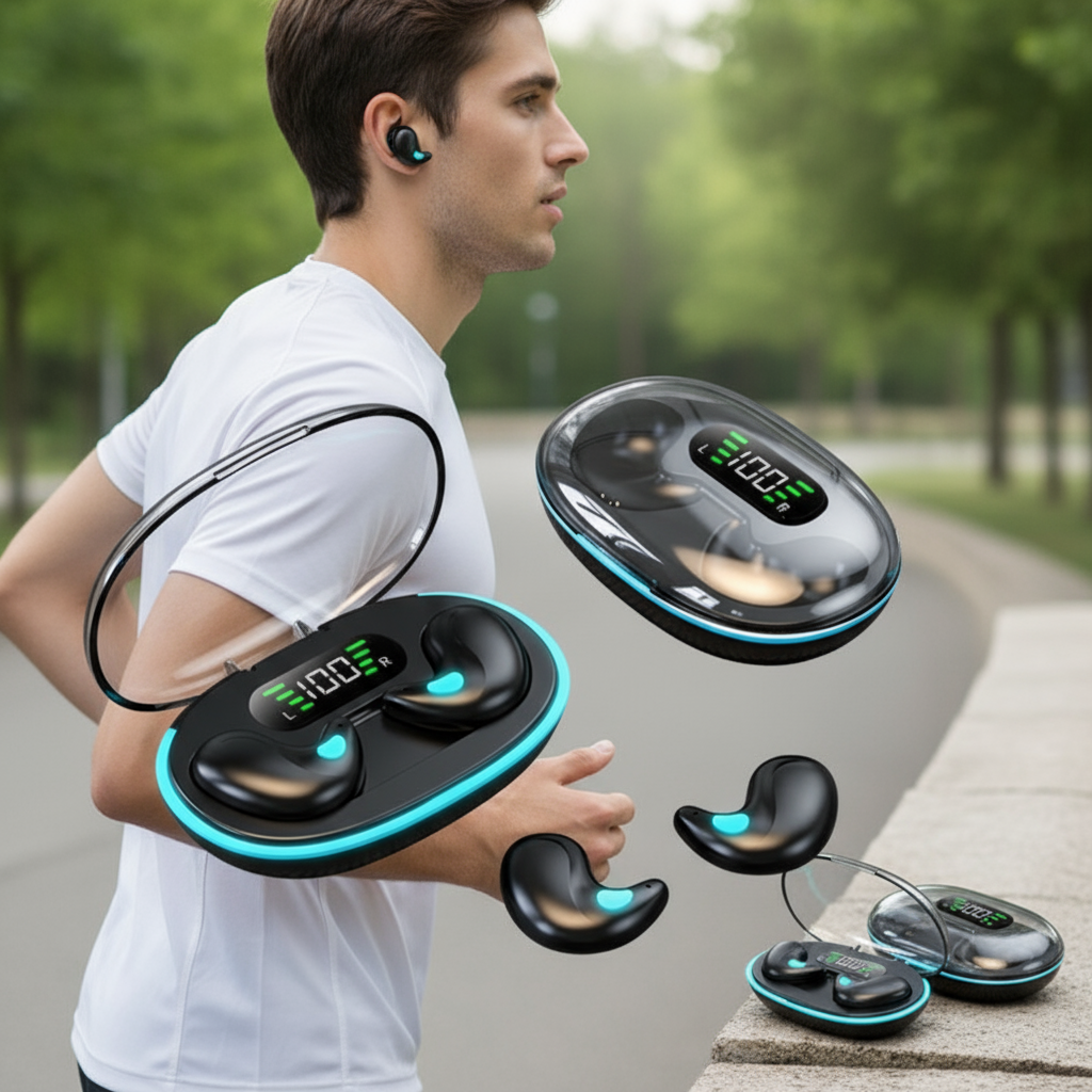 X55 Mini Fones de Ouvido Sem Fio Estéreo Escondidos HIFI Música Fones de Ouvido Sono Redução de Ruído Premium Fones