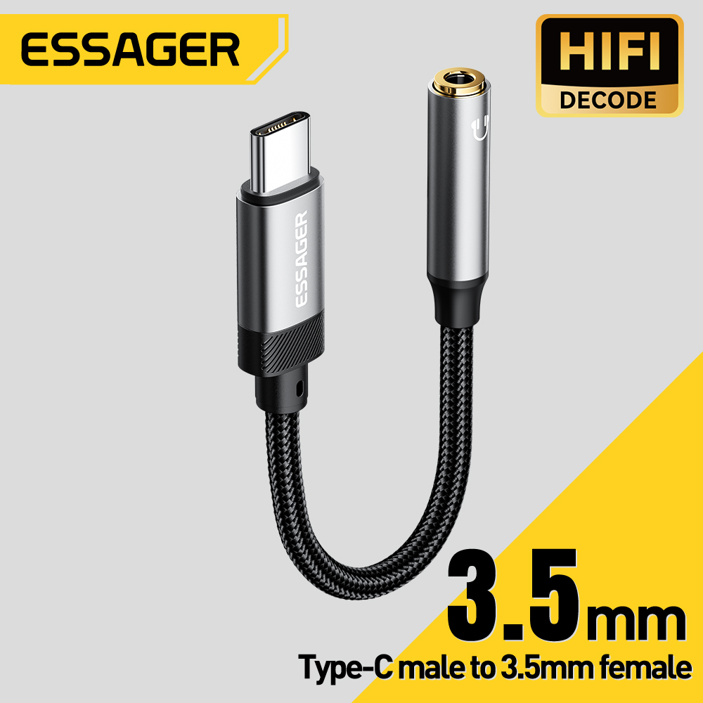 Essager Type C Conector Tipo Para Cabo Auxiliar Jack De 3.5 Mm Fone De Ouvido Huawei P40 P30 Pro Xiaomi