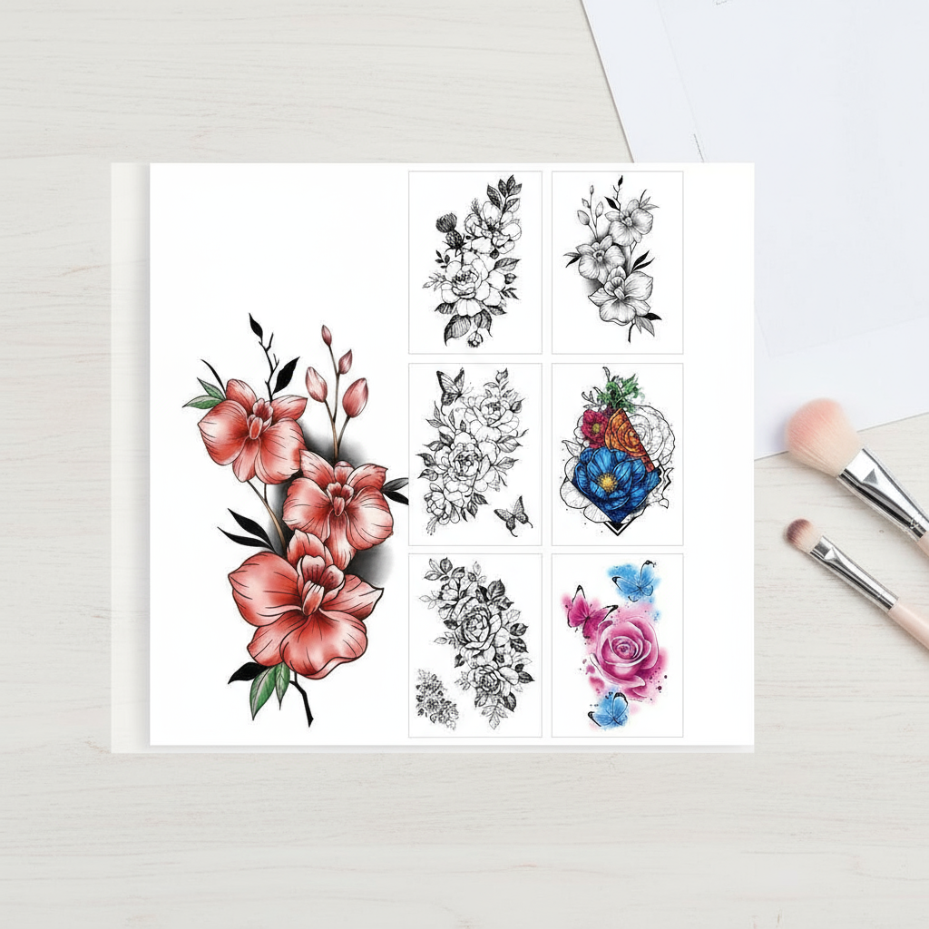 Tatuagens temporárias realistas de peônia e renda para mulheres - adesivos de perna de flor 3D