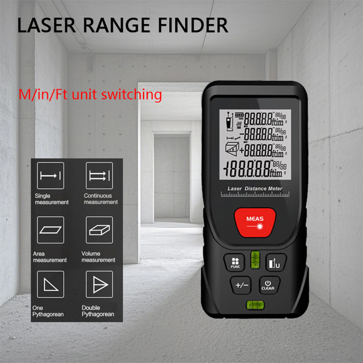 Medidor De Distância A Laser 50-200M , Ferramenta De Medição Digital Com Funções , Área E Volume