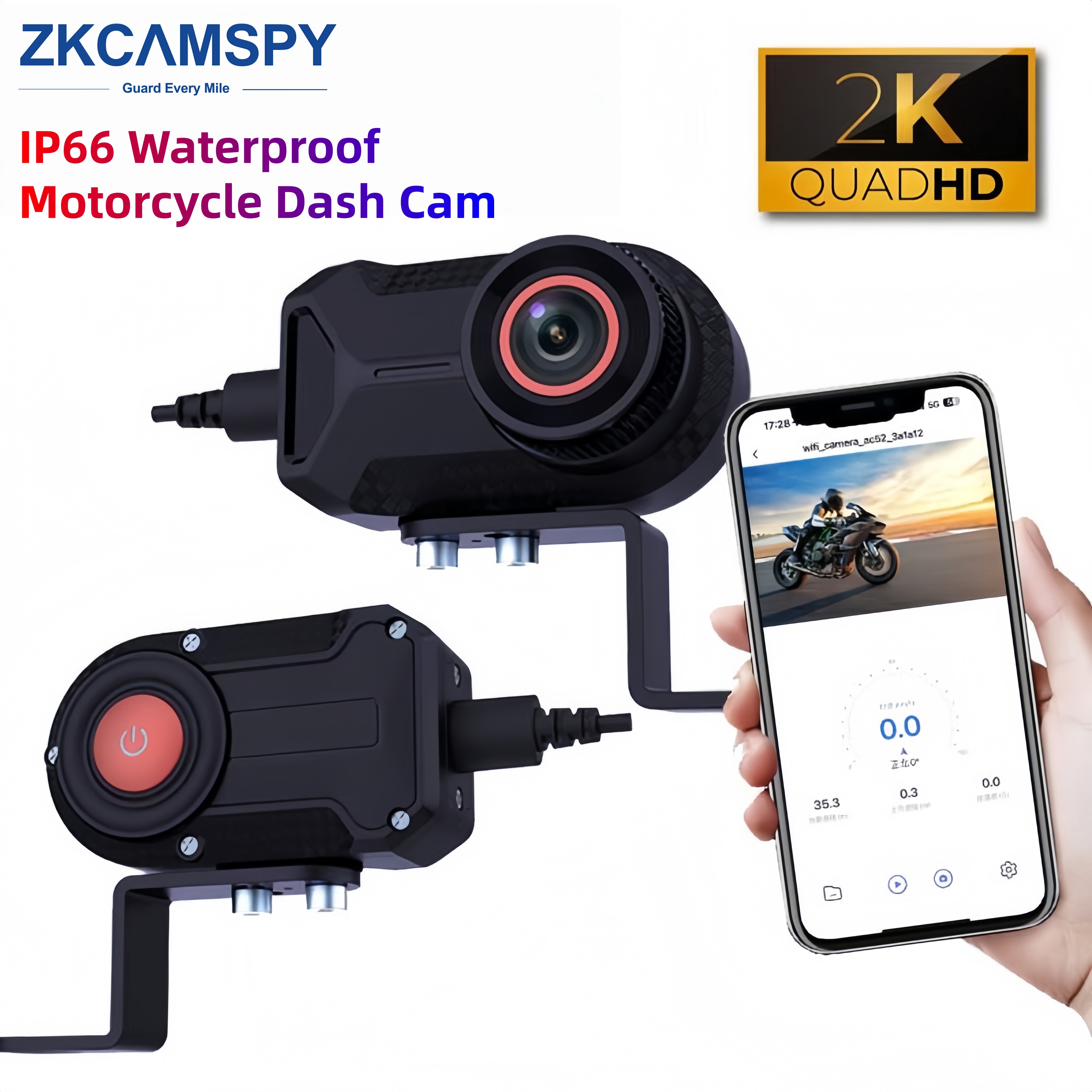 Câmera de Moto WiFi à Prova d’Água e Chuva para Moto e Scooter Elétrica