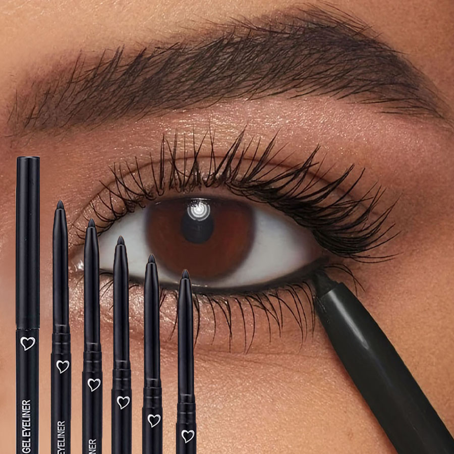 5PCS Lápis de Delineador Gel Love - À Prova D'água, Preto Fosco & Marrom, Resistente a Borrões e de Longa Duração