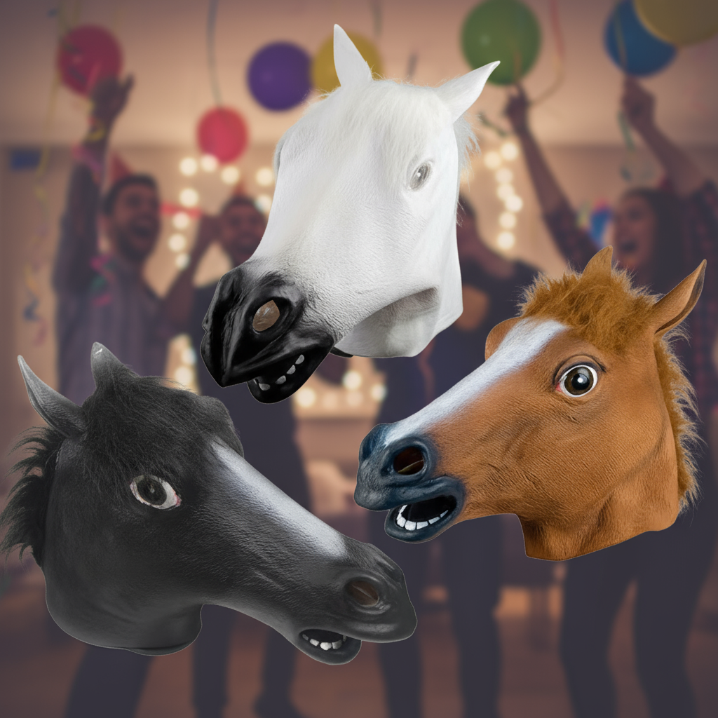 Máscara Animal de Halloween Cabeça de Cavalo Homem Headset Rosto de Cavalo Assustador