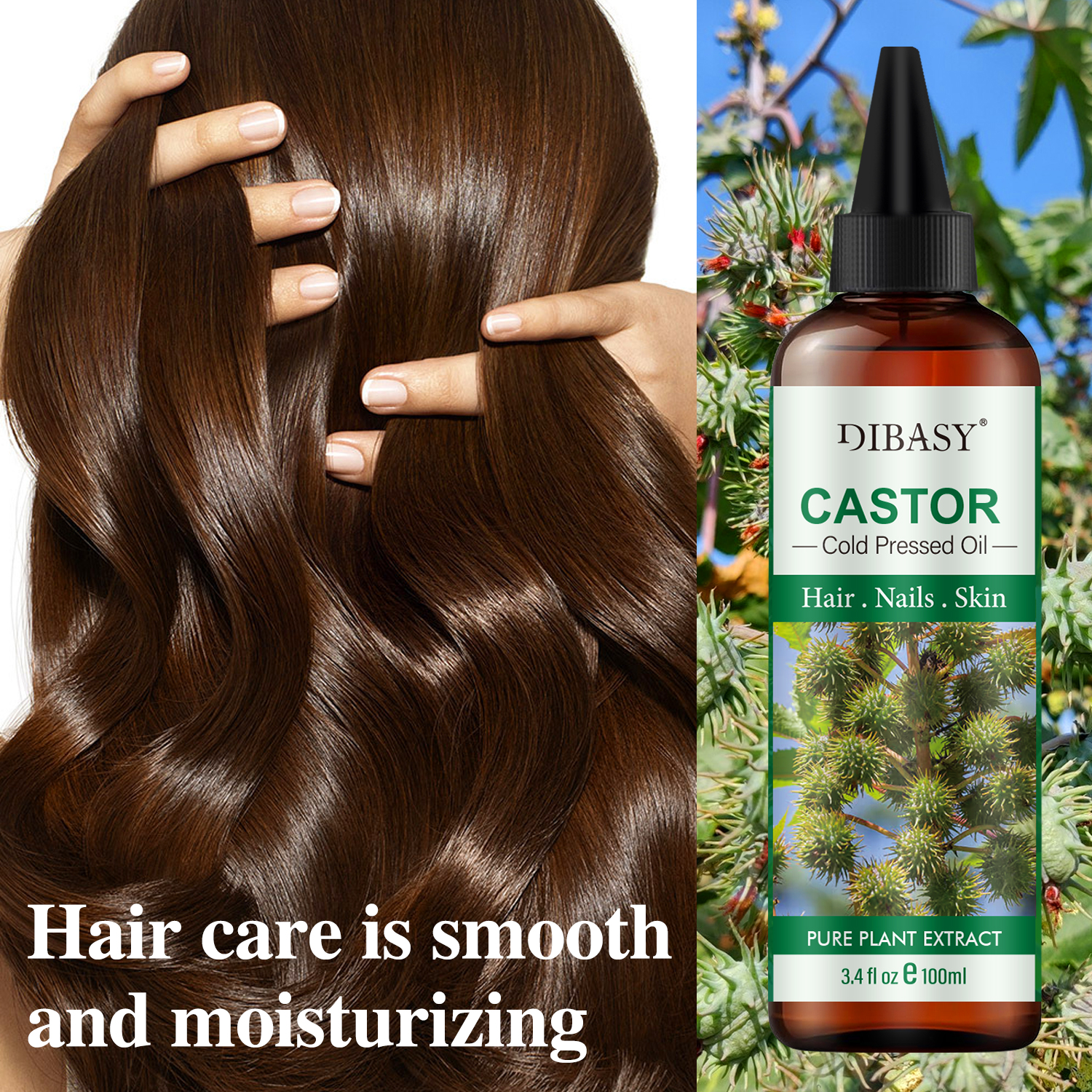 Óleo de Rícino Orgânico, Prensado a Frio, Tratamento Nutritivo para Cabelo e Pele, Sérum para Cílios, Sobrancelhas,