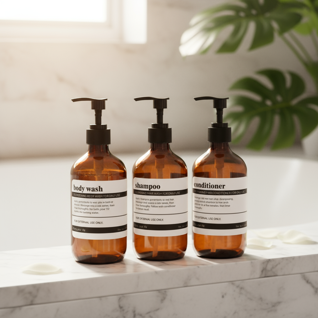 Frascos Âmbares Recarregáveis de 500ml para Shampoo, Gel de Banho e Sabonete Líquido com Dispenser de Bomba, Perfeitos