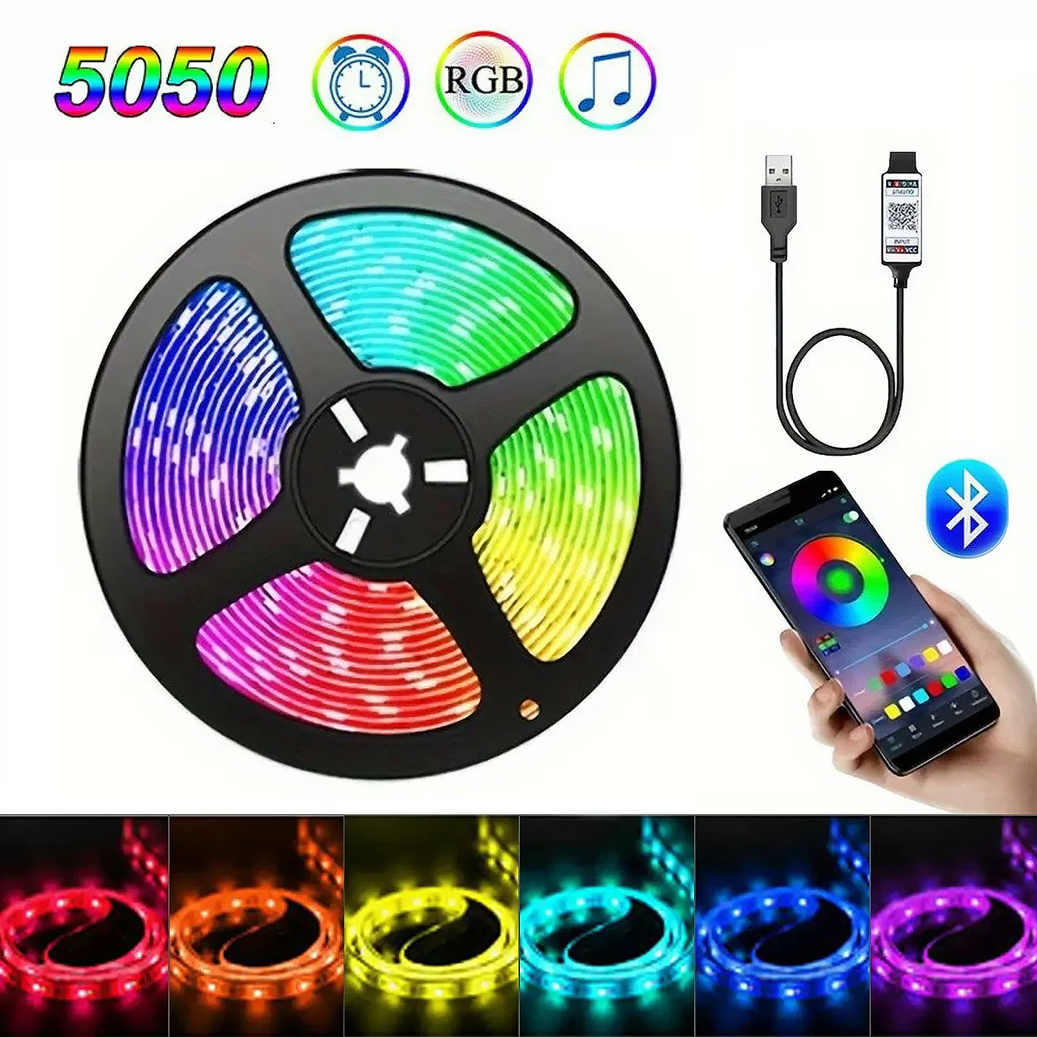 Fita de LED RGB Controle Remoto USB APP Flexível para TV Fundo Lâmpada de Mesa Quarto