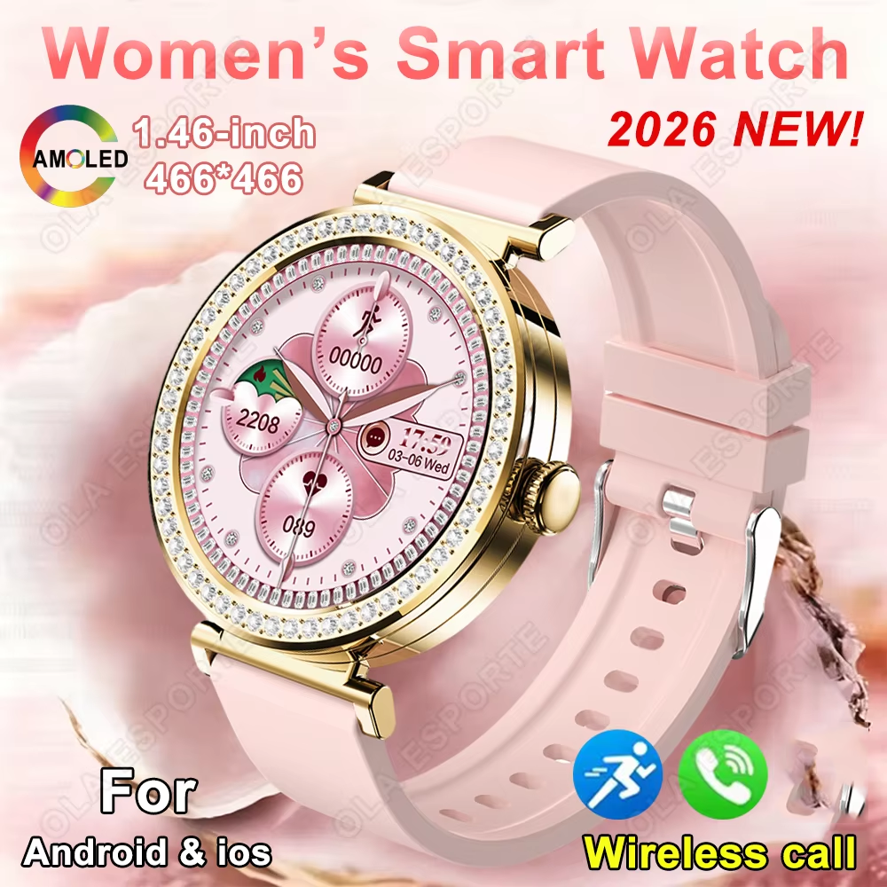 Relógio Inteligente Feminino Diamond 1.46 Tela AMOLED com Monitor de Saúde à Prova d'Água e Chamada Bluetooth Relógio