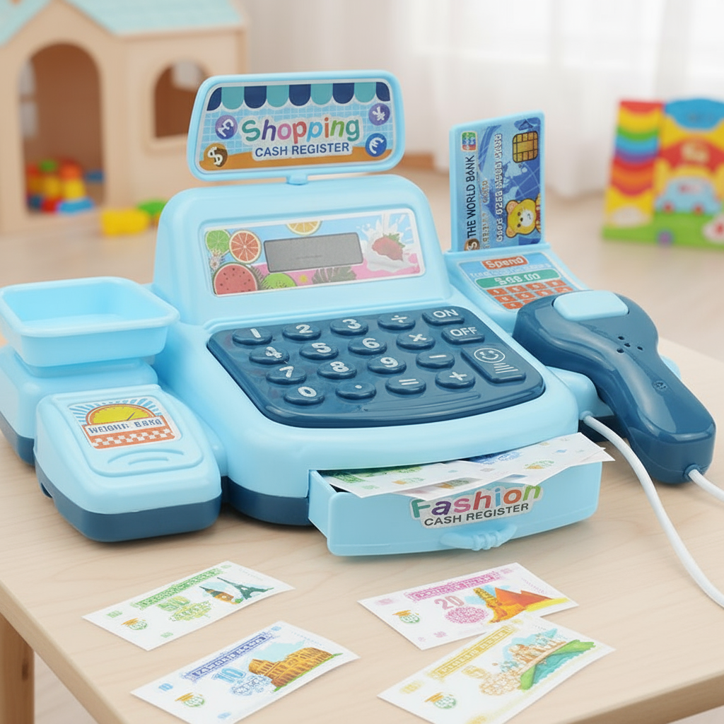 Brinquedo Interativo de Caixa Registradora para Crianças com Luzes e Sons para Brincar de Supermercado