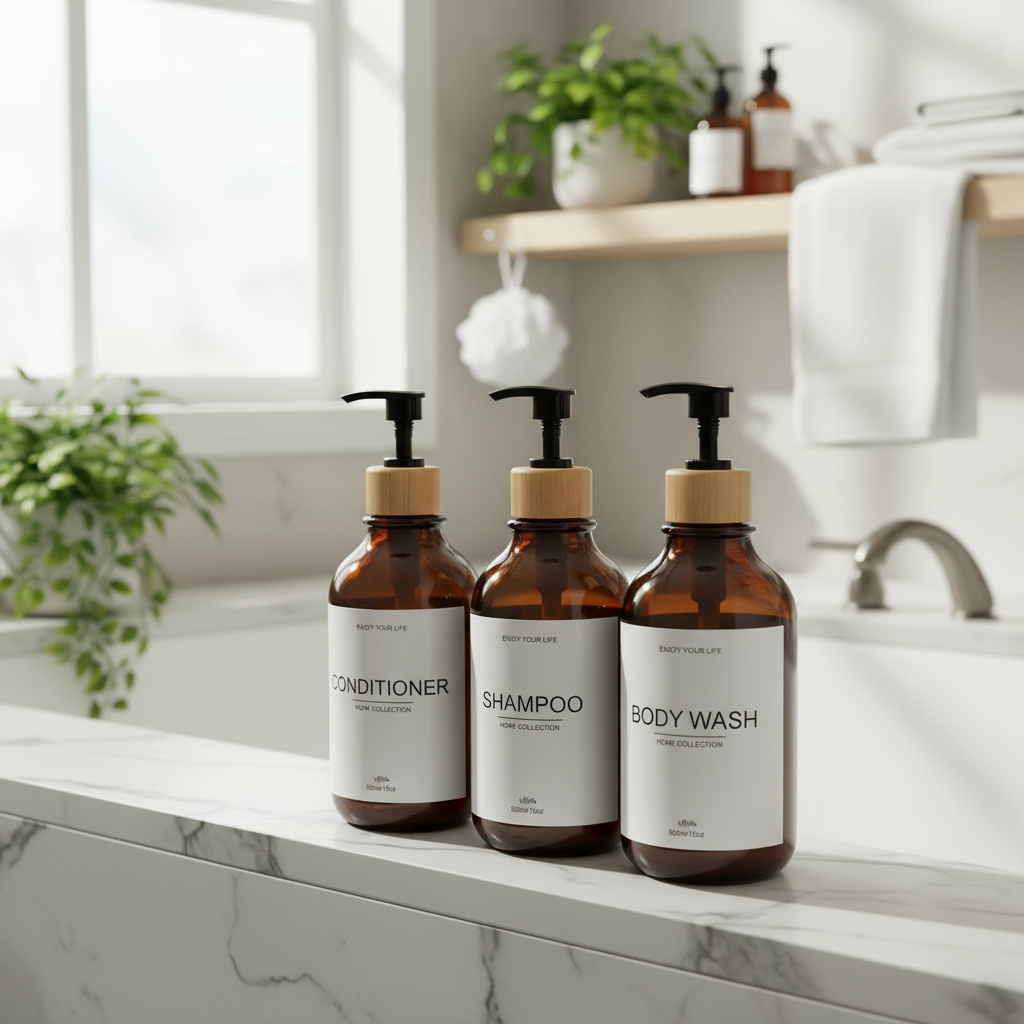 500ml Frascos Vazios Âmbar para Shampoo com Bomba para Dispenser de Gel de Banho, Shampoo de Banheiro, Condicionador,