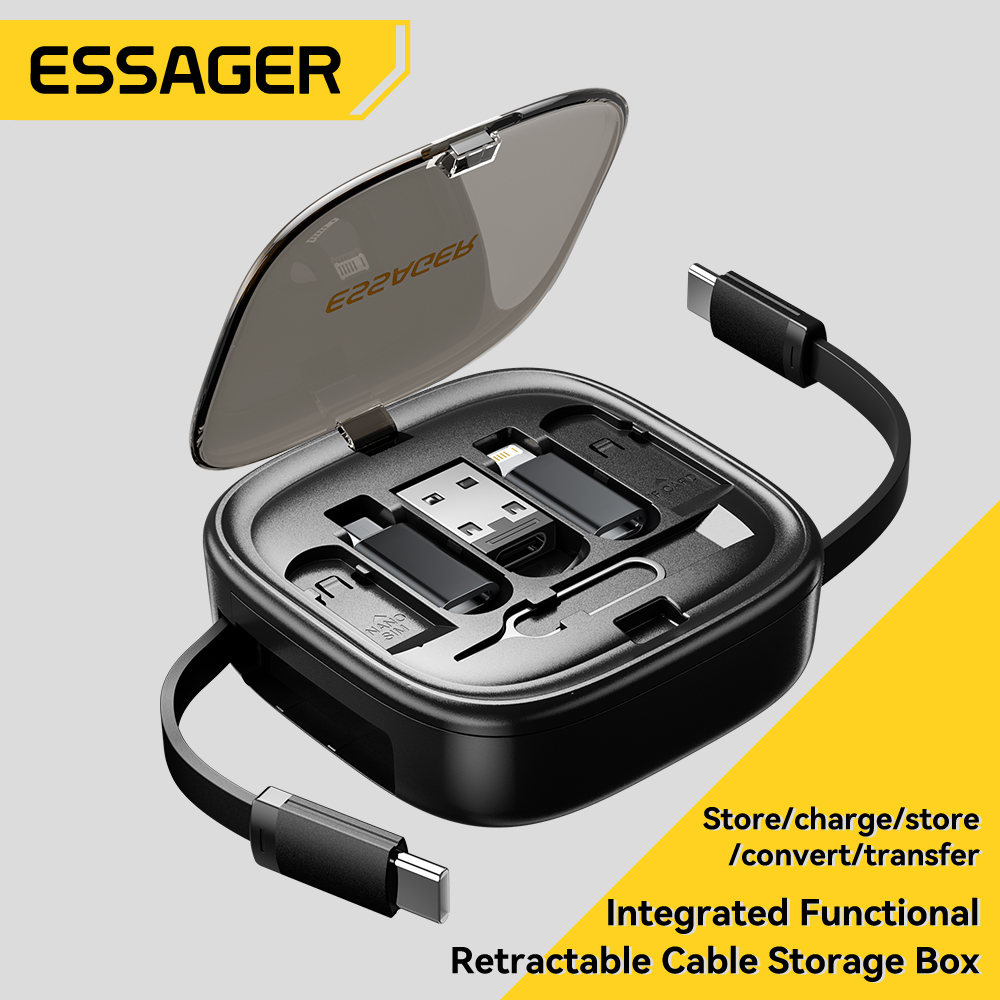 Cabo de carregamento rápido extensível Essager 60W 3A cabo de dados 480Mbps caixa para Tipo C, IPH, Micro USB A com