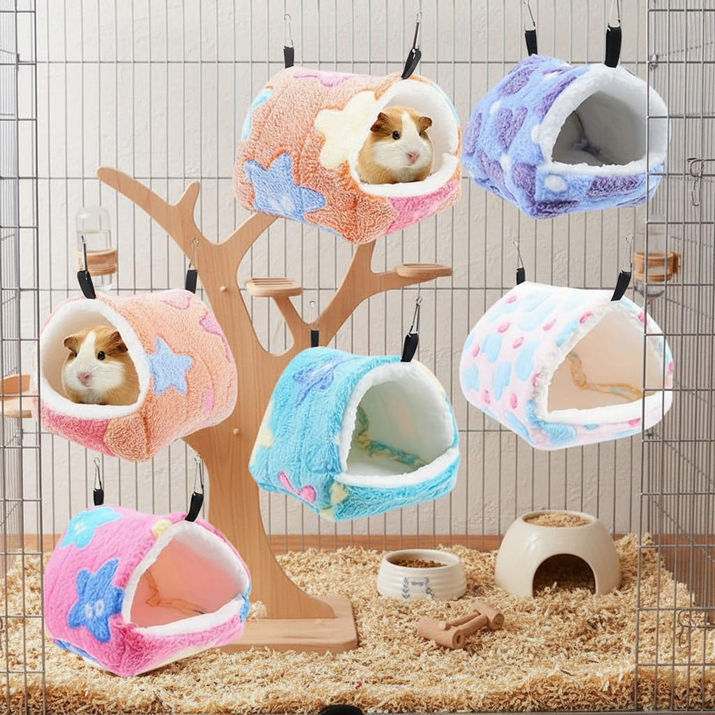 Cama de Pelúcia Macia para Pequenos Animais, Ninho de Hamster, Casa de Porquinho da Índia, Mini Gaiola de Inverno com