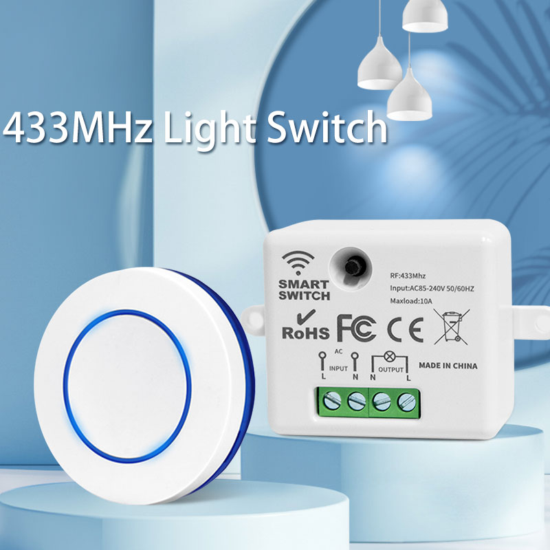 Controle Remoto Sem Fio RF 433MHz Interruptor de Luz 220V 110V 10A Relé Receptor Mini Botão Redondo Painel de Parede
