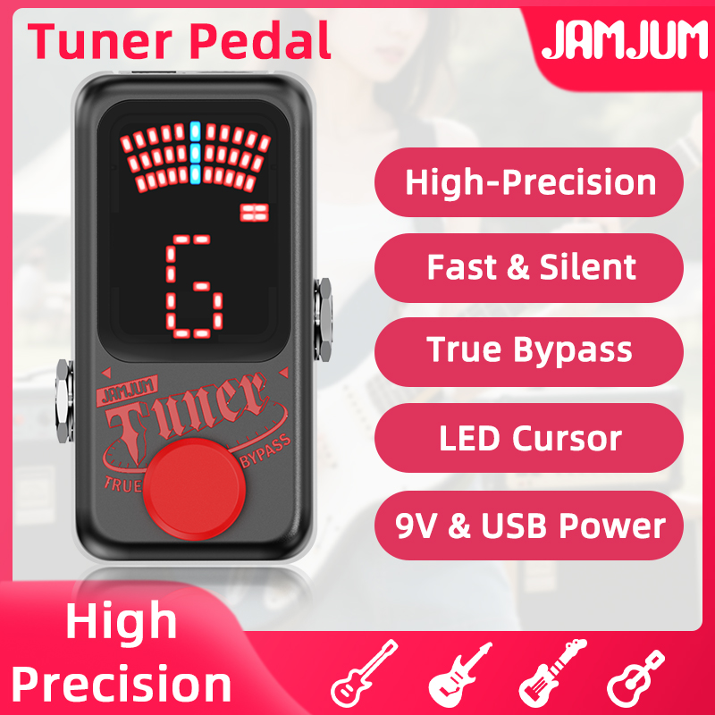 Afinador Cromático JAMJUM de Alta Precisão com Indicador LED, True Bypass, USB DC 9V, Mini Afinador de Tom para