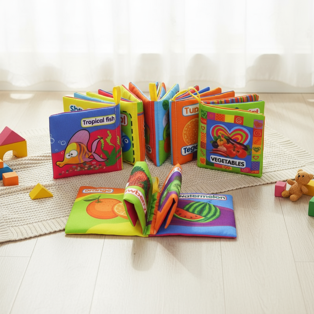  Livro de Pano Educativo para Bebês com Chocalho, Brinquedo para Carrinho de Recém-Nascidos, Presente de Natal Perfeito