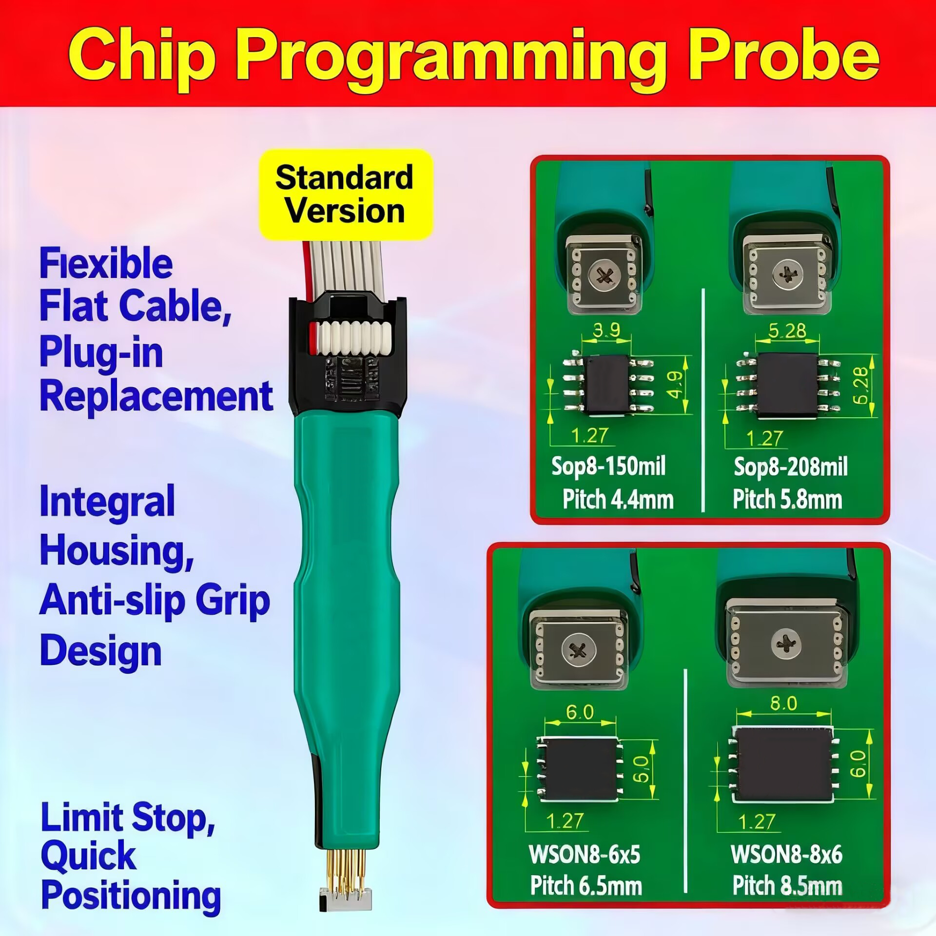 Pino de programação de chip SOP8 WSON8 Sonda de pino de mola para cabo de programador BIOS EEPROM 1 unidade