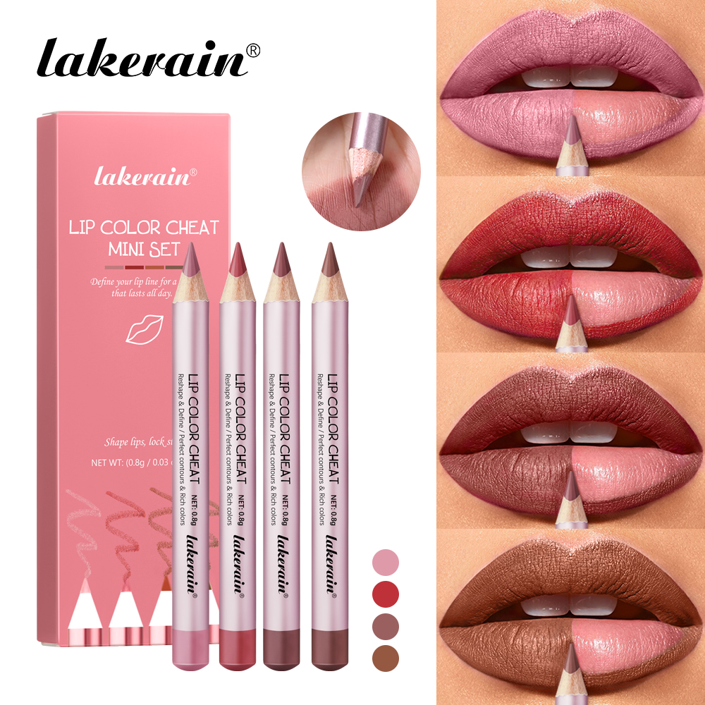 Conjunto De Delineador Labial Barato De Madeira Fosca Lakerain De 4 Cores : Hidratante , Suave , De Longa Duração E Port