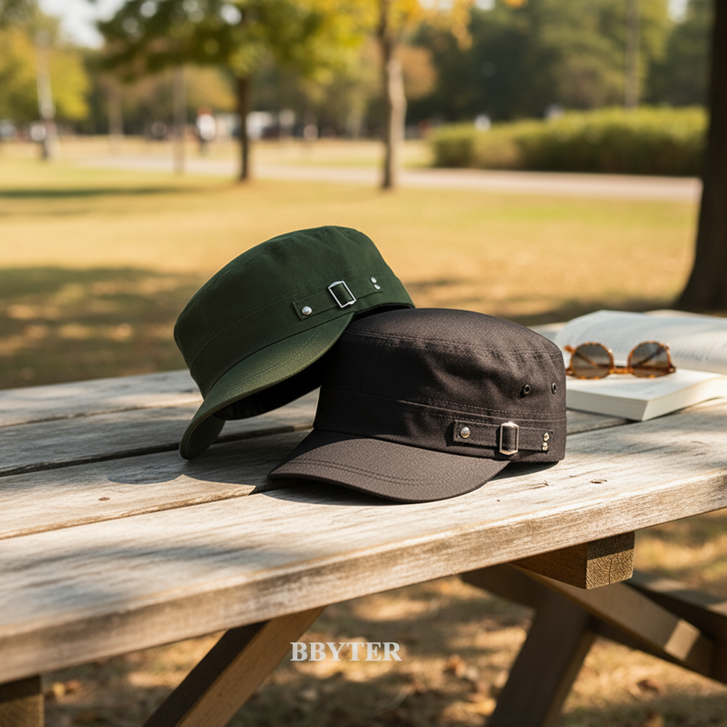 Boné de beisebol masculino de verão, estilo militar, proteção solar, cor sólida, algodão, topo plano, para esportes ao
