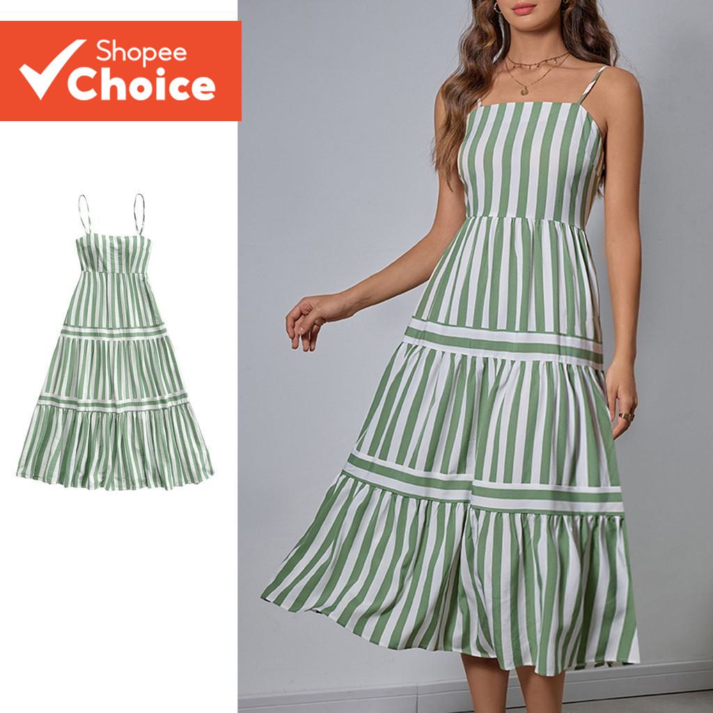  Lovito Vestido feminino elegante com listras LBL18206