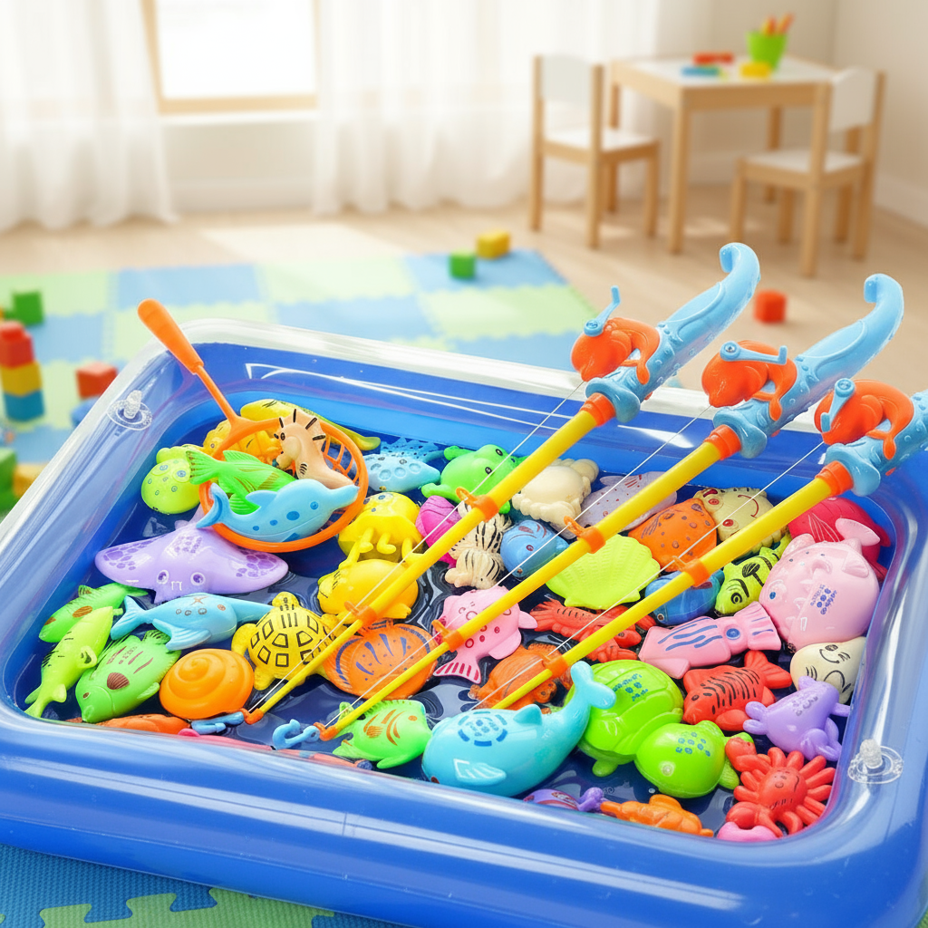  Jogo de Pesca Magnética para Crianças com Vara de Pesca, Brinquedo de Banho de Peixe para Mesa de Água, Banheira,