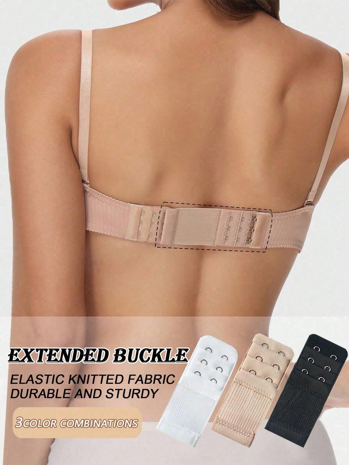 Extensor De Sutiã Feminino Macio E Confortável Com 3 Ganchos , 3 Fileiras , Preto , Branco , Extensão De Banda Nude Para