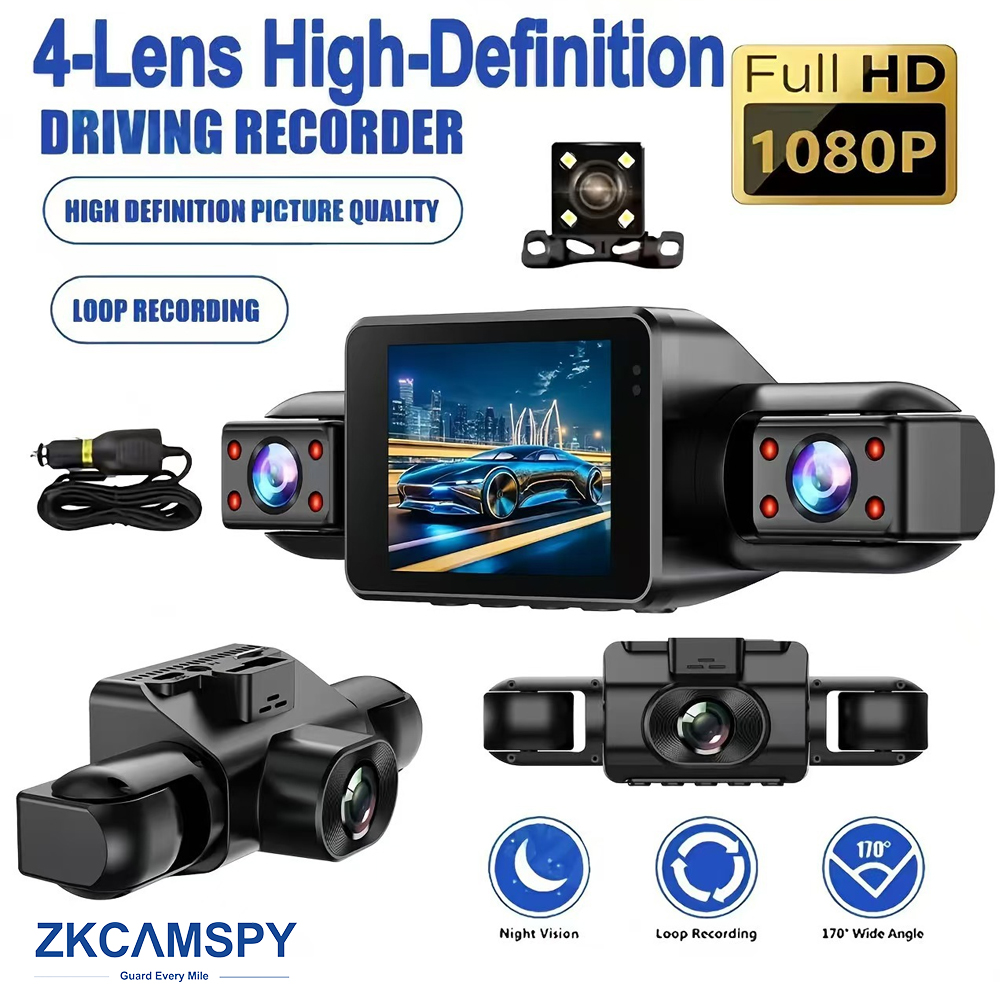 Carro Traço Cam Quad Câmera Gravador De Vídeo Monitor De Estacionamento De 360 Graus DVR 4 Canais