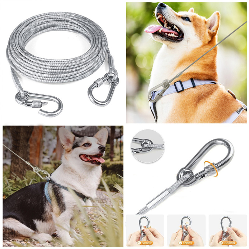 SteelCore Anti Chew Dog Leash Corda De Metal À Prova De Mordida Chumbo De Treinamento Resistente 5M Prata