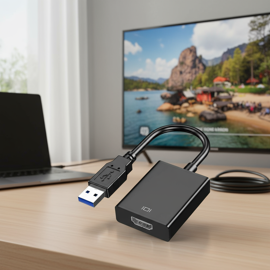 Conversor de Vídeo e Áudio USB para HDMI Adaptador Externo para PC Laptop Monitor Windows Full HD