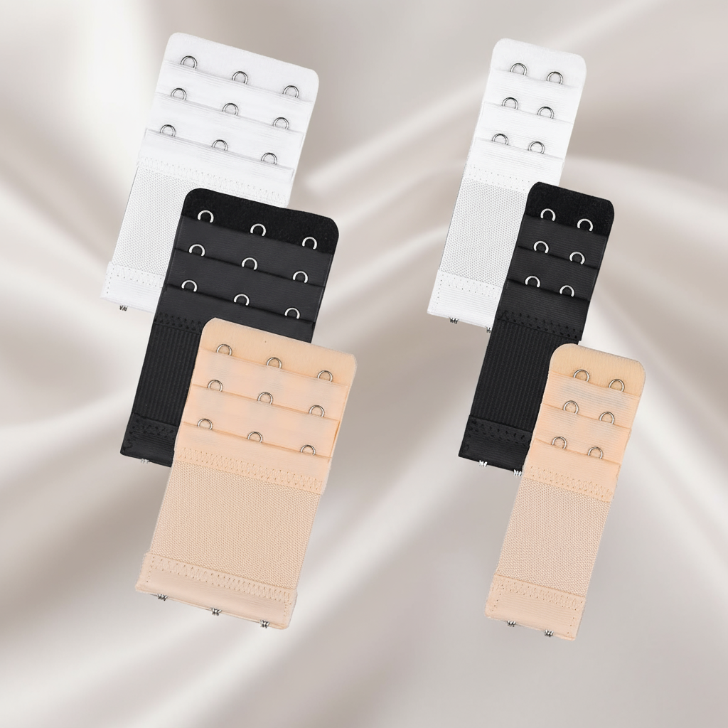 Conjunto Extensor de Sutiã com 2 e 3 Ganchos - Extensores Elásticos em Preto, Branco e Nude para Gestantes e Ganho de