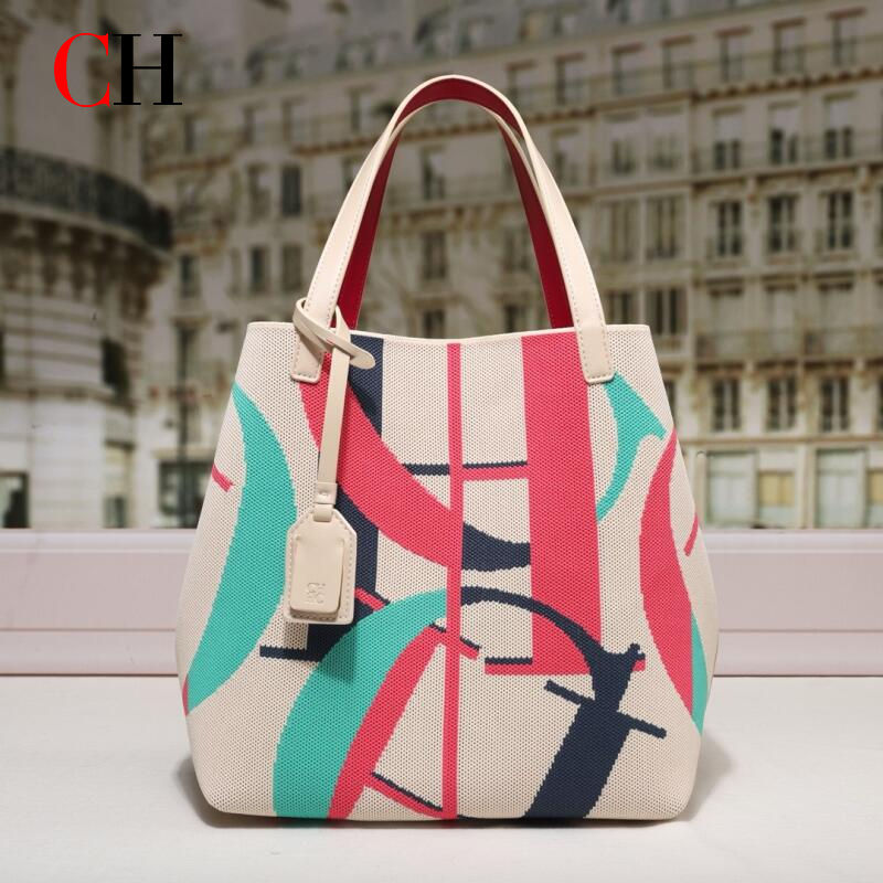 Bolsa Feminina CH Tote de Grande Capacidade - Estilo Canvas, Moda, Estampada, para Uso Diário, Compras, Viagens, Leve e