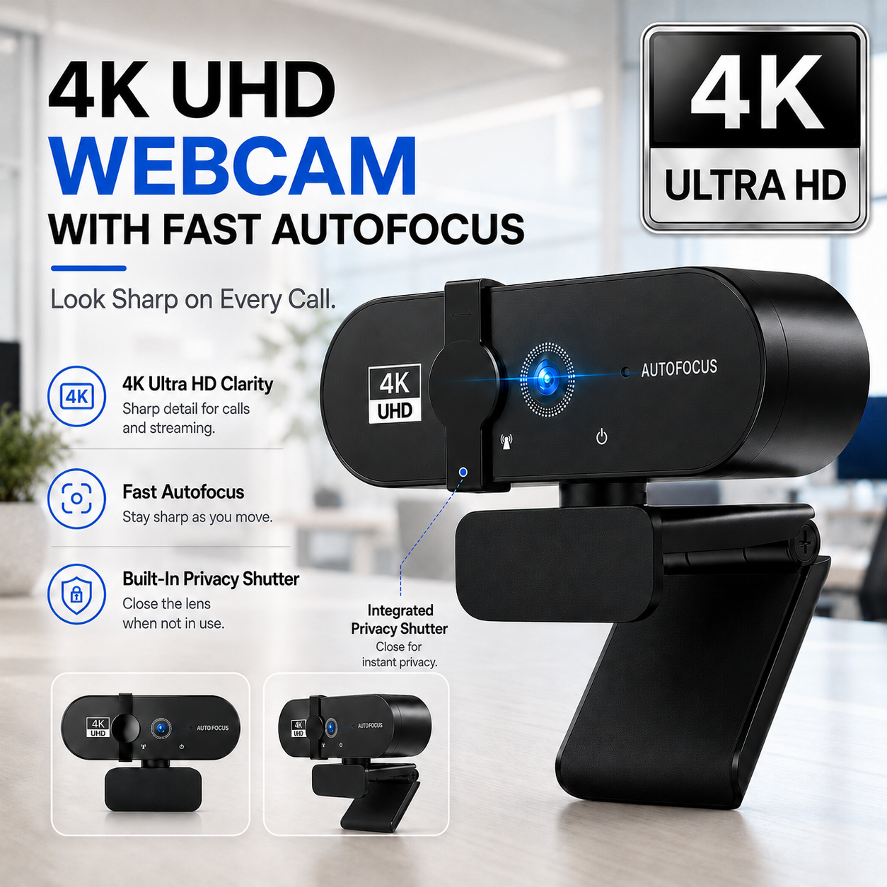 Webcam 4K Para PC E Laptop , Câmera De Vídeo Transparente Com Microfone , Foco Automático PDAF Rápido , Correção Automát