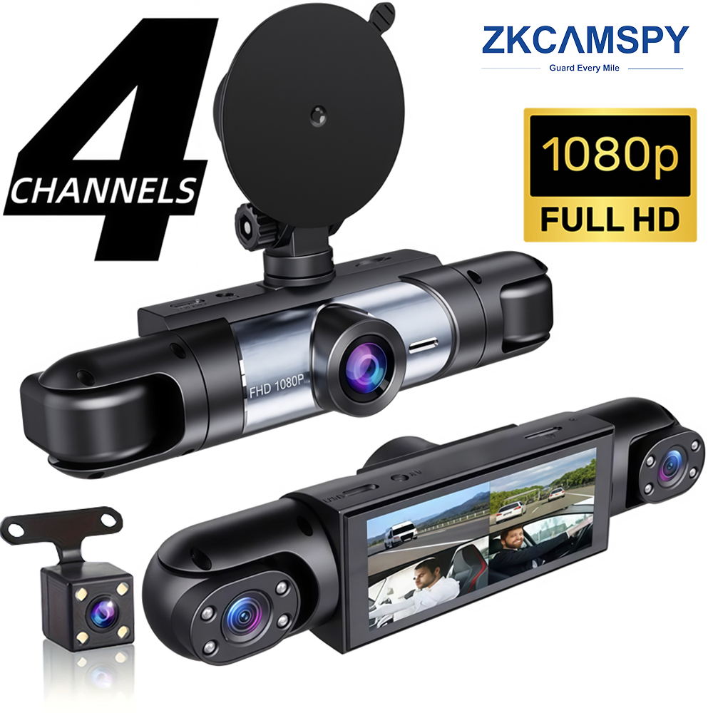 Câmera Veicular Frontal e Traseira Dashcam 4 Câmeras 1080P HD Gravador de Veículo DVR com Visão Noturna