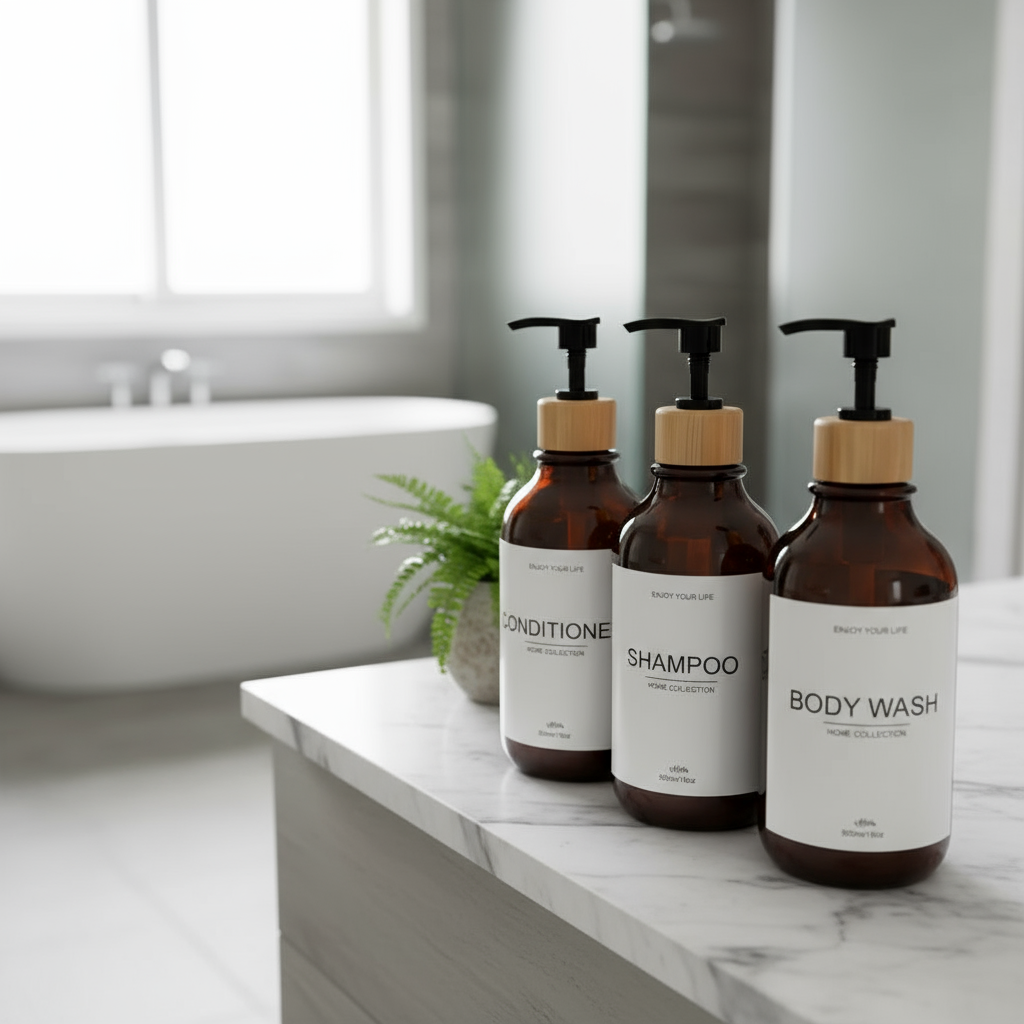 500ml Frascos Vazios Âmbar com Dispenser de Bomba para Gel de Banho, Shampoo, Condicionador e Sabonete Corporal no
