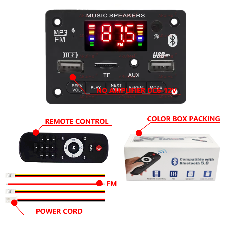 Placa Amplificadora Bluetooth 5.0 Com Rádio FM USB Módulo Misturador De Áudio Para Carro Mãos-Livres Elite Pro X