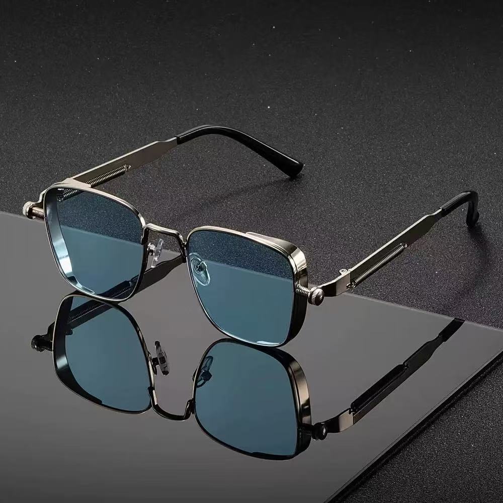 Óculos de sol punk metálicos quadrados com proteção UV400, armação pequena clássica unisex.