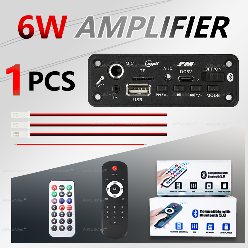 Placa amplificadora de áudio Bluetooth 5.0 6W módulo MP3 WMA USB TF receptor de rádio FM para DIY caseiro