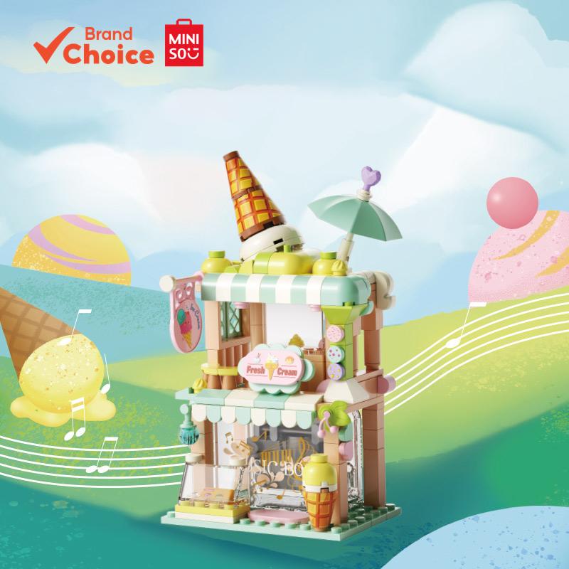 MINISO Blocos de Montar - Colorido e Divertido Conjunto de Sorveteria Super Feliz 14cm × 8cm × 19cm