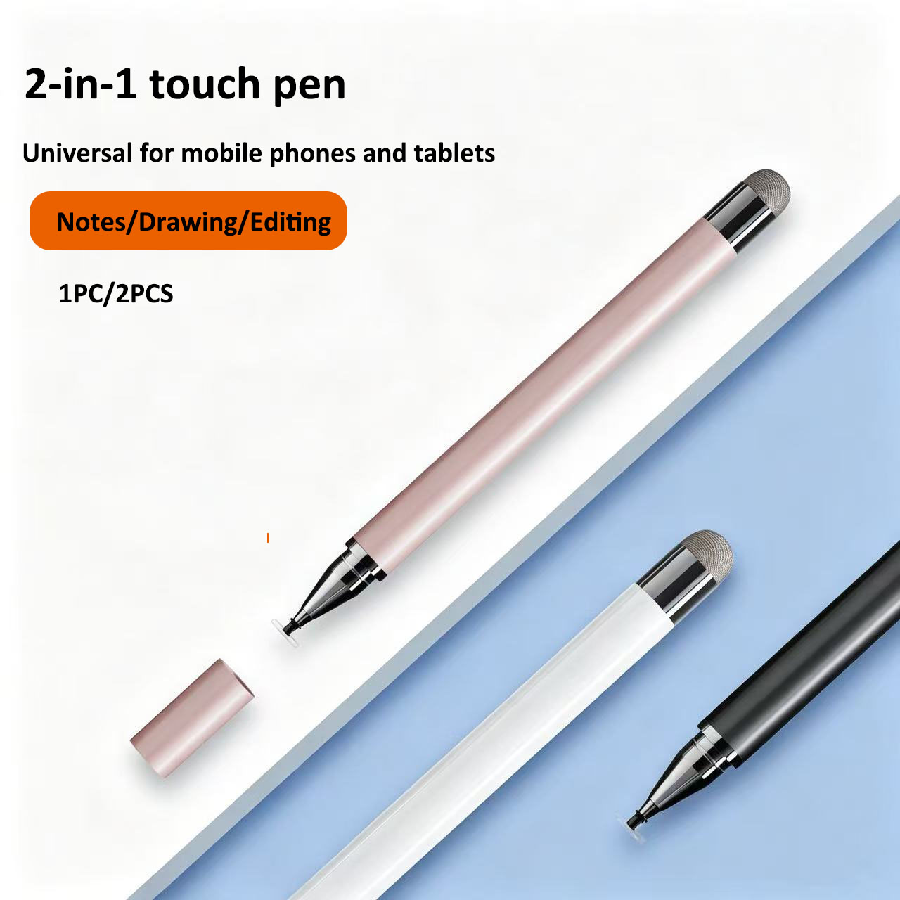 Caneta 2 em 1 para tela, universal para celulares e tablets, caneta capacitiva para desenhar, compatível com iPad e